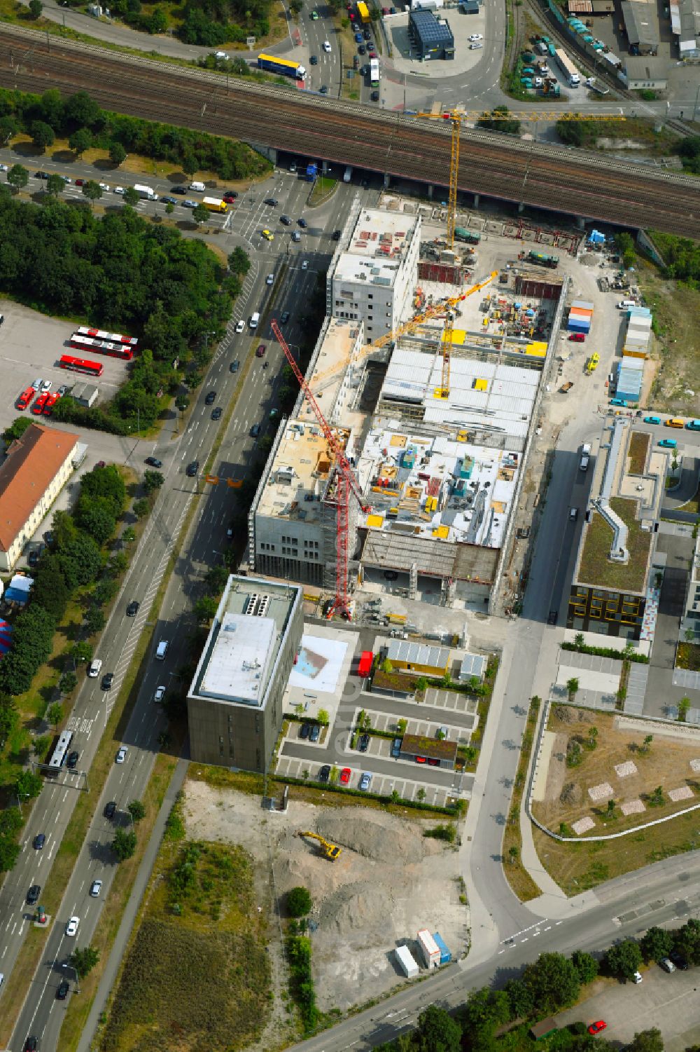 Aerial photograph Karlsruhe - Building of a new central fire station on Zimmerstrasse in Karlsruhe in the state Baden-Wurttemberg, Germany
