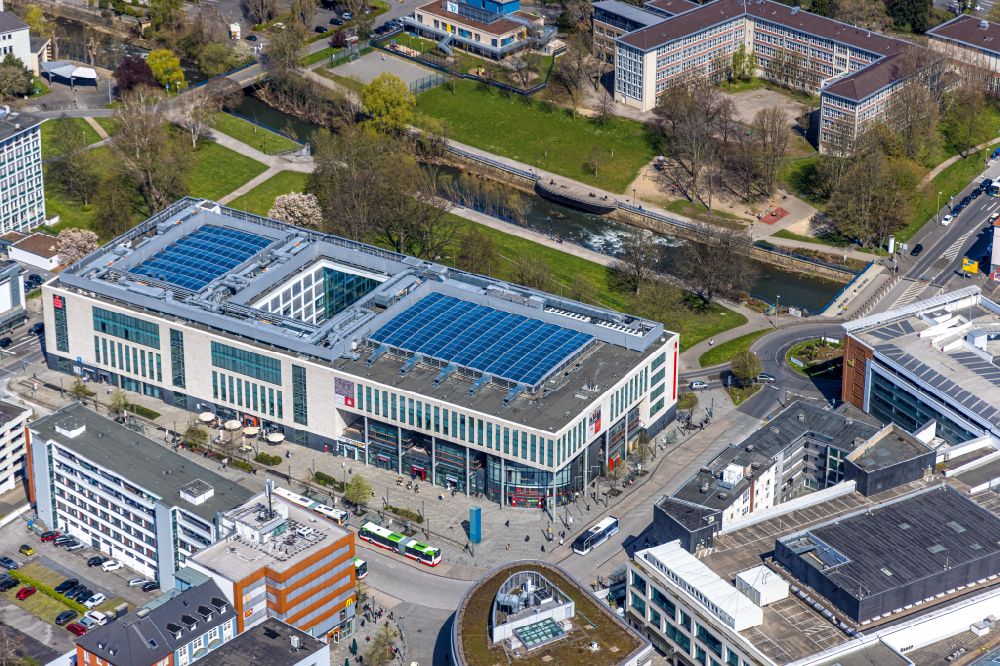 Aerial image Hagen - Main building of the Sparkasse savings bank HagenHerdecke at the Koernerstreet in the center of Hagen at Ruhrgebiet in the state North Rhine-Westphalia