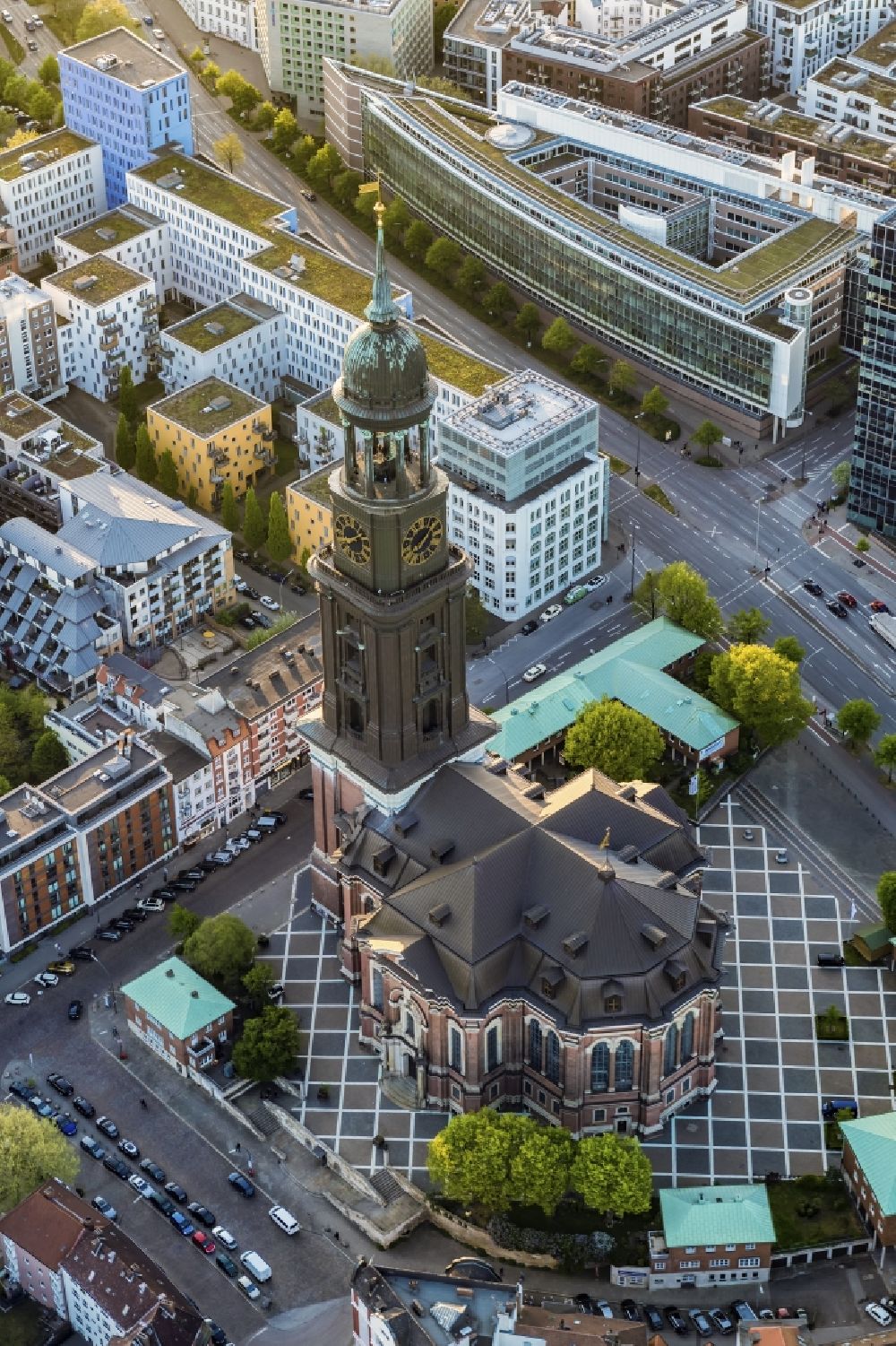 Aerial image Hamburg - View of the church St. Michaelis in Hamburg