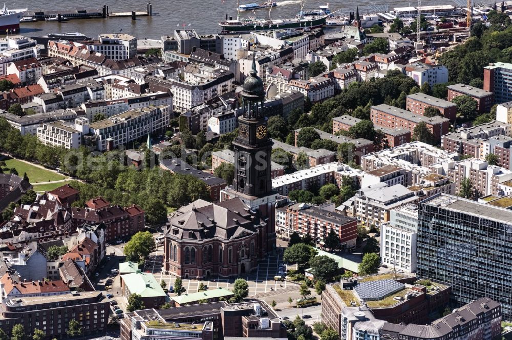 Aerial image Hamburg - View of the church St. Michaelis in Hamburg