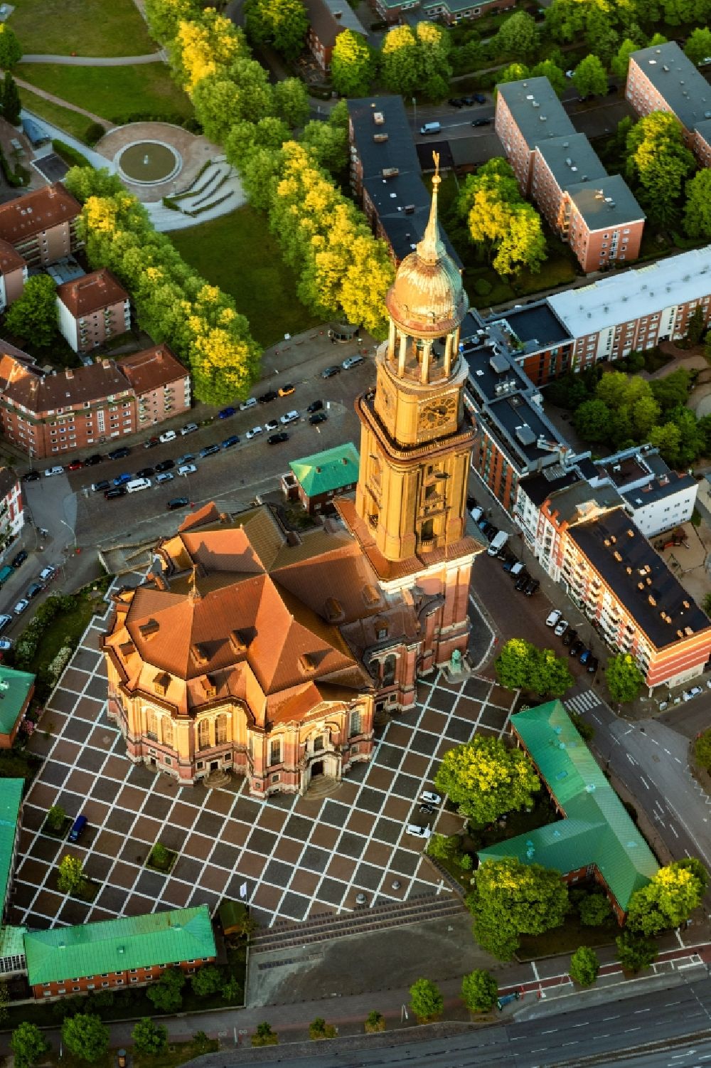 Hamburg from above - View of the church St. Michaelis in Hamburg