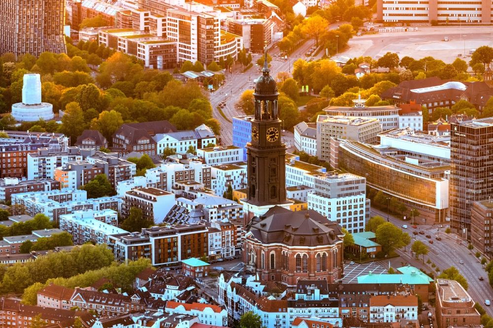 Hamburg from the bird's eye view: View of the church St. Michaelis in Hamburg