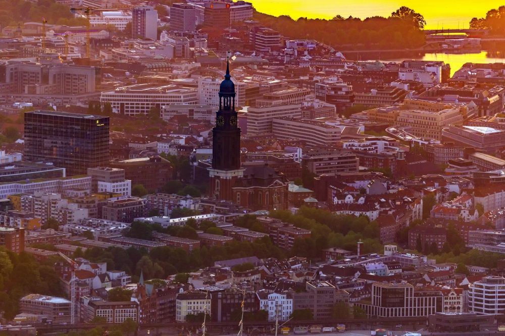 Hamburg from above - View of the church St. Michaelis in the district Altstadt in Hamburg