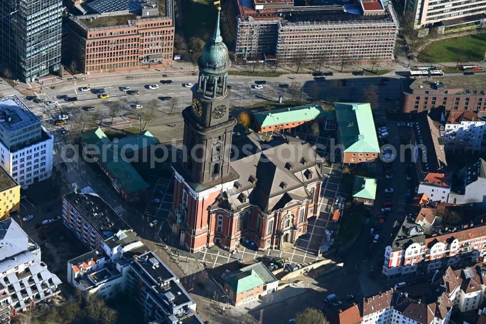 Aerial image Hamburg - View of the church St. Michaelis in the district Altstadt in Hamburg