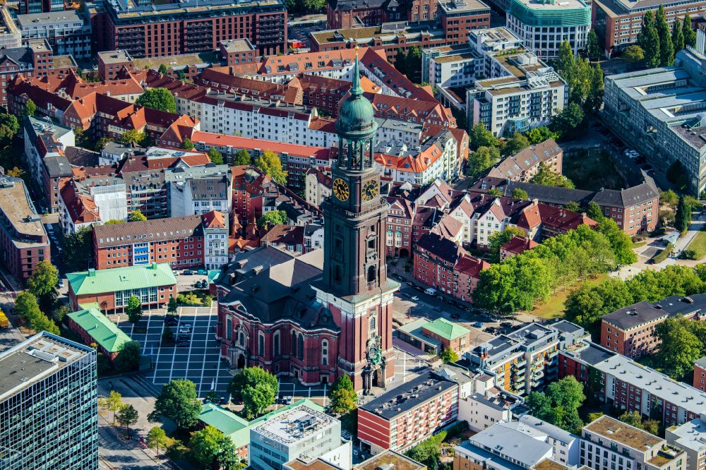 Hamburg from above - View of the church St. Michaelis in Hamburg