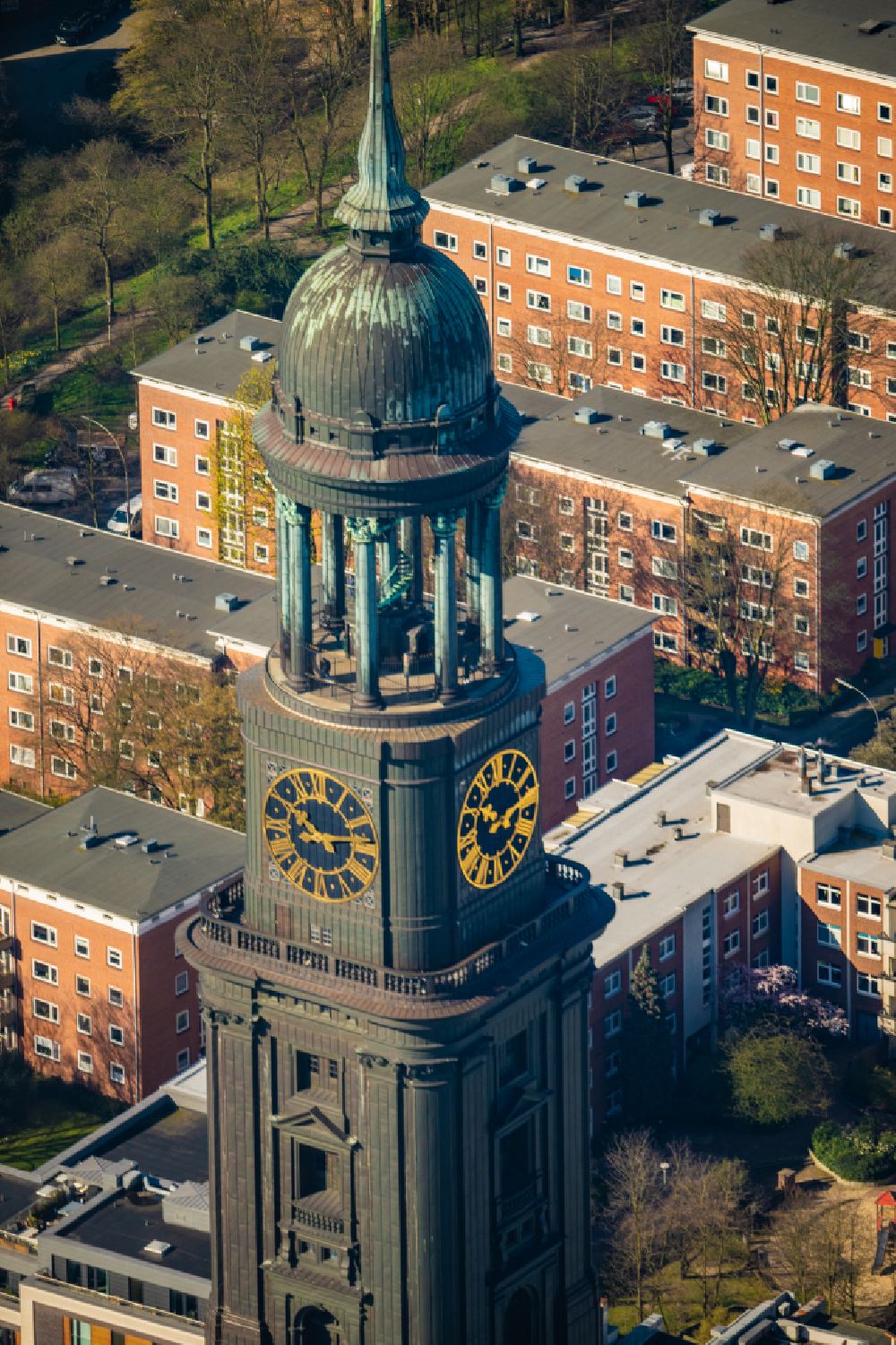 Aerial image Hamburg - View of the church St. Michaelis in the district Altstadt in Hamburg