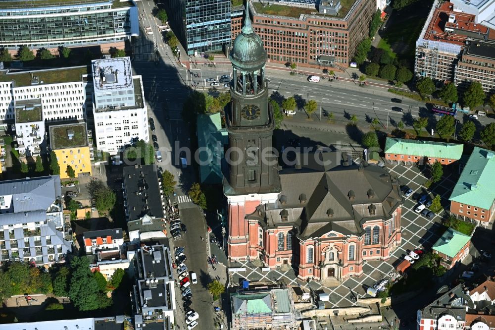 Aerial image Hamburg - Main church Sankt Michaelis Michel in the district Neustadt in Hamburg, Germany