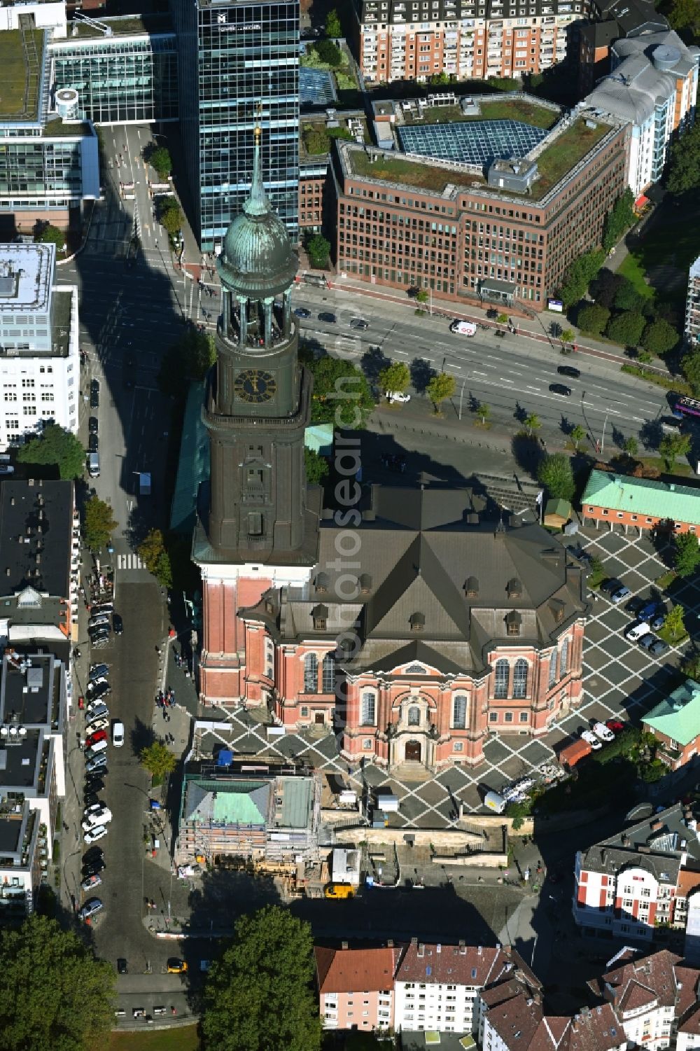Aerial photograph Hamburg - Main church Sankt Michaelis Michel in the district Neustadt in Hamburg, Germany