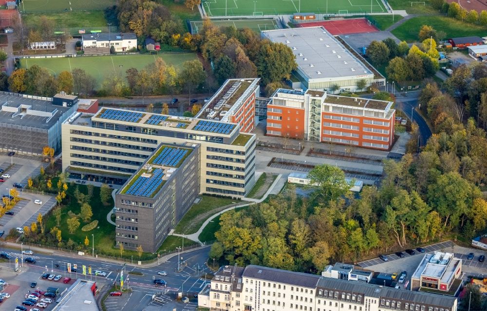 Aerial photograph Mülheim an der Ruhr - Headquarters Group of Companies ALDI SUeD in Muelheim on the Ruhr in the state North Rhine-Westphalia