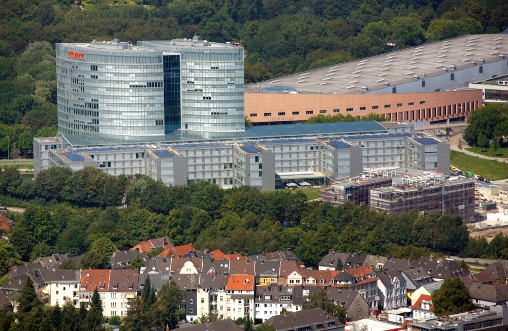 Aerial image Essen OT Rüttenscheid - View of the administrative building of the E.ON Ruhrgas AG in the district of Ruettenscheid in Essen in the state of North Rhine-Westphalia