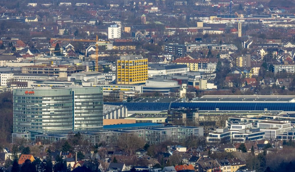 Essen from above - Main administration building of E.ON Ruhrgas AG in the district Ruettenscheid in Essen in the federal state North Rhine-Westphalia