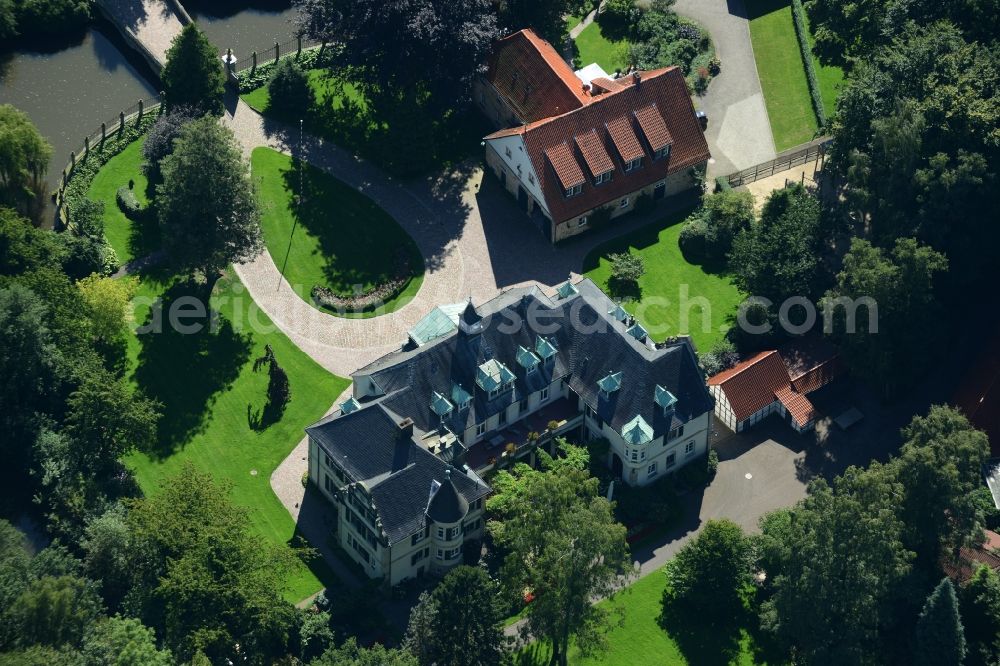 Westerkappeln from the bird's eye view: Estate house Langenbrueck with Park and outbuildings in Westerkappeln in the state North Rhine-Westphalia