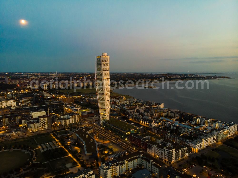 Malmö from the bird's eye view: Highest Skyscraper - Scandinavia Turning Torso skyscraper in Malmoe, Sweden