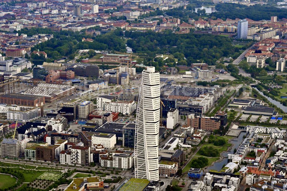 Malmö from above - Highest Skyscraper - Scandinavia Turning Torso skyscraper in Malmoe, Sweden