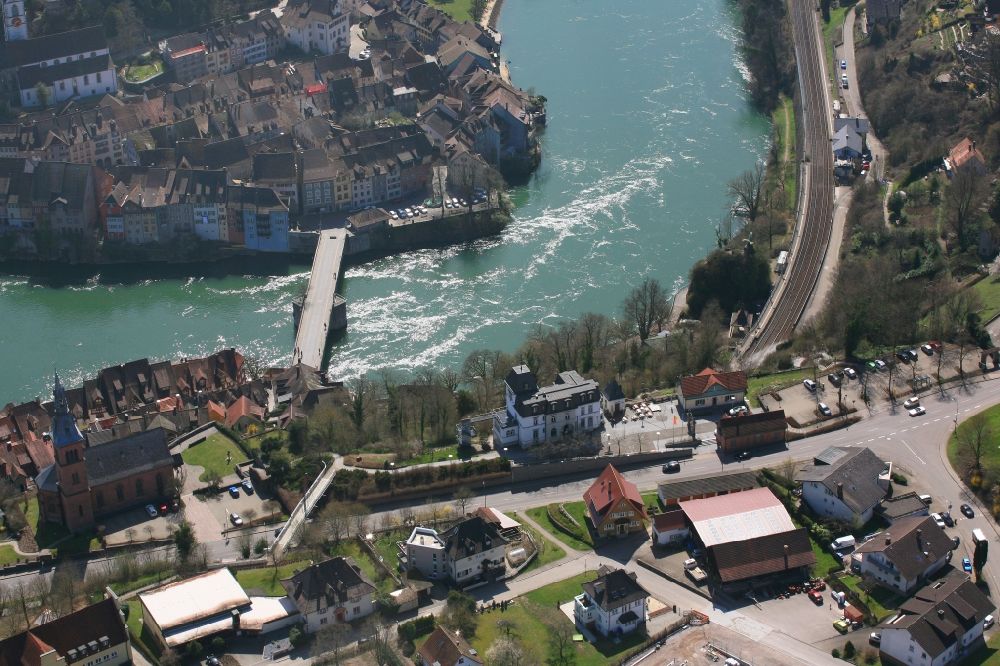 Laufenburg from above - Old bridge over the river Rhine in Laufenburg, connecting Germany and Switzerland