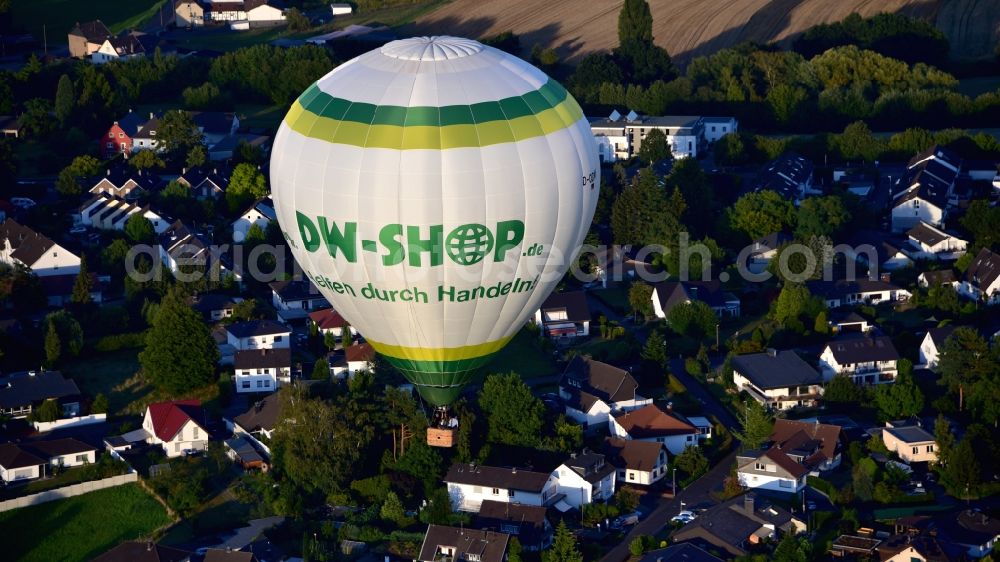 Aerial image Oberpleis - Hot air balloon in flight over Oberpleis in the state North Rhine-Westphalia, Germany