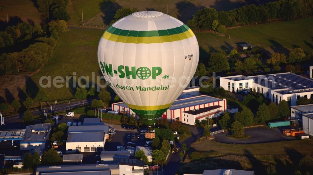 Aerial image Oberpleis - Hot air balloon in flight over Oberpleis in the state North Rhine-Westphalia, Germany