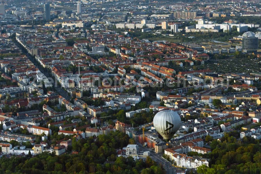 Aerial image Leipzig - Hot air balloon with the identifier D-ODTI flying over the airspace in the district Connewitz in Leipzig in the state Saxony, Germany