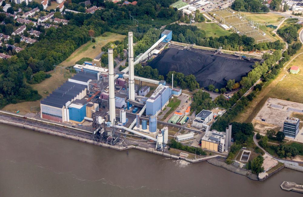 Wedel from above - View of the Wedel Power Station at the river Elbe in Schleswig-Holstein