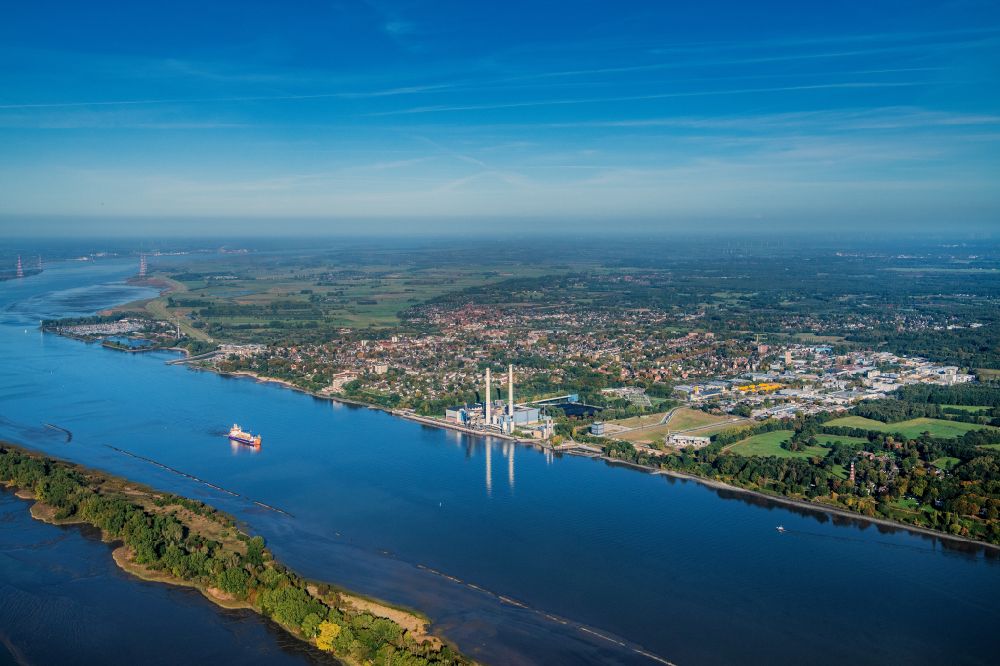 Wedel from above - View of the Wedel Power Station at the river Elbe in Schleswig-Holstein