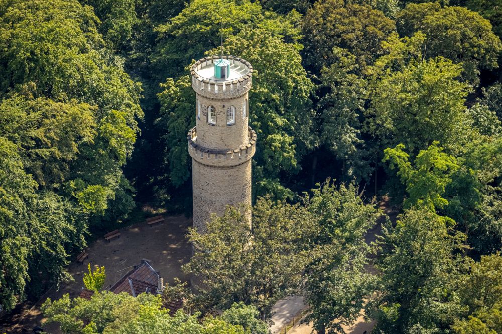 Aerial photograph Witten - The observation tower, also alled Helen tower, on the moontain Helen in Witten in North Rhine-Westphalia