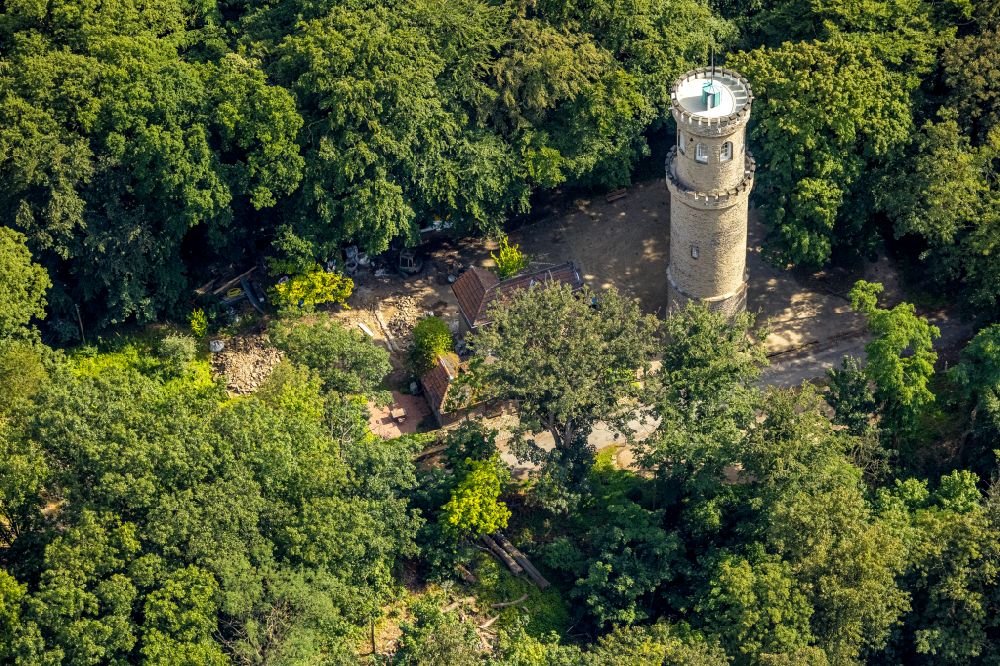 Witten from above - The observation tower, also alled Helen tower, on the moontain Helen in Witten in North Rhine-Westphalia
