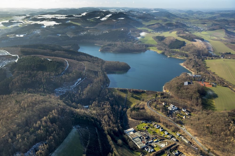 Meschede from above - View of the Hennesee near Meschede in the state of North Rhine-Westphalia