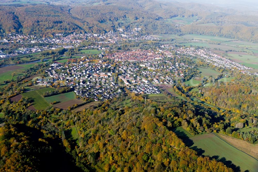 Bad Sooden-Allendorf from above - Autumnal discolored vegetation view old Town area and city center in Bad Sooden-Allendorf in the state Hesse, Germany