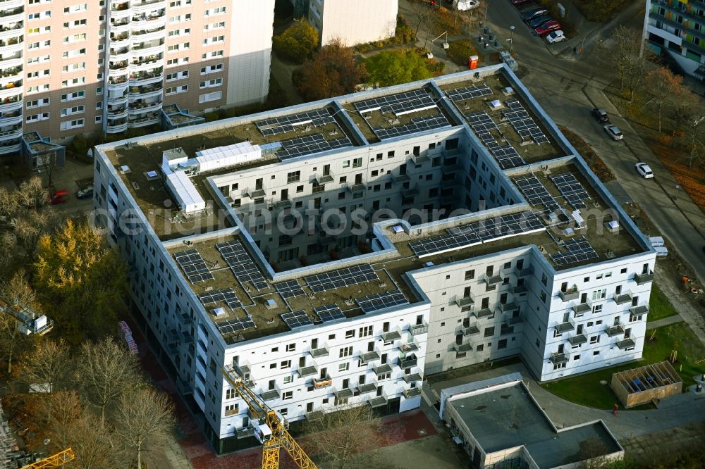 Aerial image Berlin - Autumnal discolored vegetation view construction site for the new residential and commercial building on Muehlengrund between Ruedickenstrasse, Rotkonp and Matenzeile in the district Hohenschoenhausen in Berlin, Germany