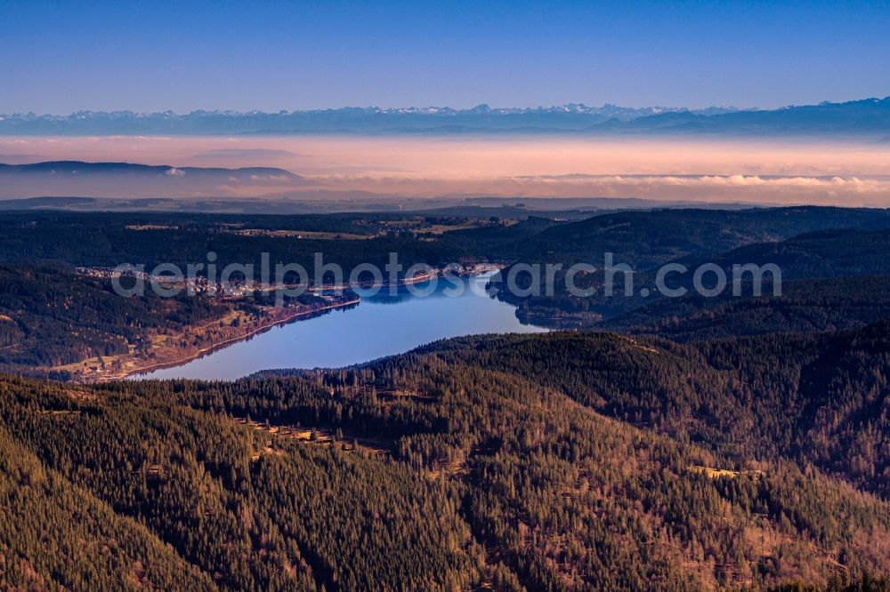 Aerial photograph Schluchsee - Autumnal discolored vegetation view mountain landscape in Schluchsee in the state Baden-Wuerttemberg, Germany