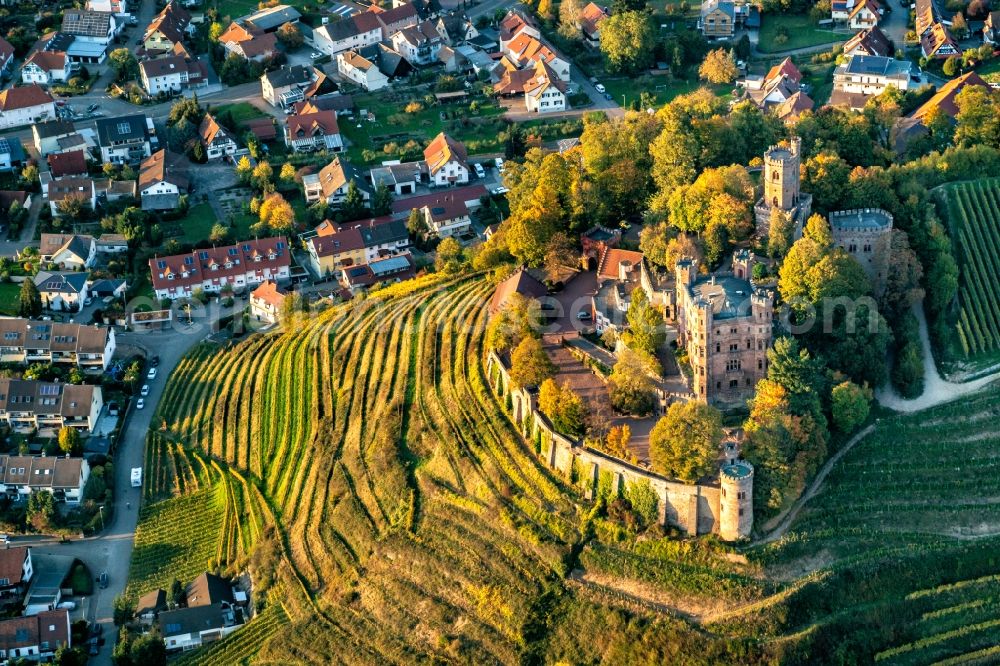 Aerial photograph Ortenberg - Autumnal discolored vegetation view castle of Schloss in Ortenberg in the state Baden-Wurttemberg