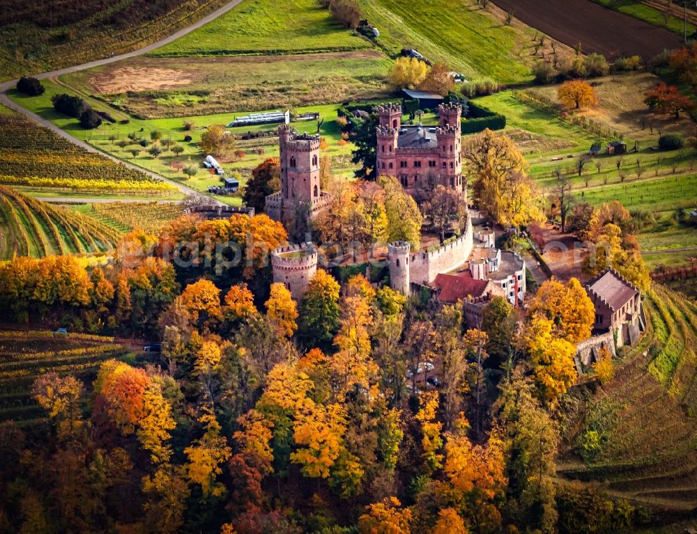 Aerial image Ortenberg - Autumnal discolored vegetation view castle of in Ortenberg in the state Baden-Wuerttemberg, Germany