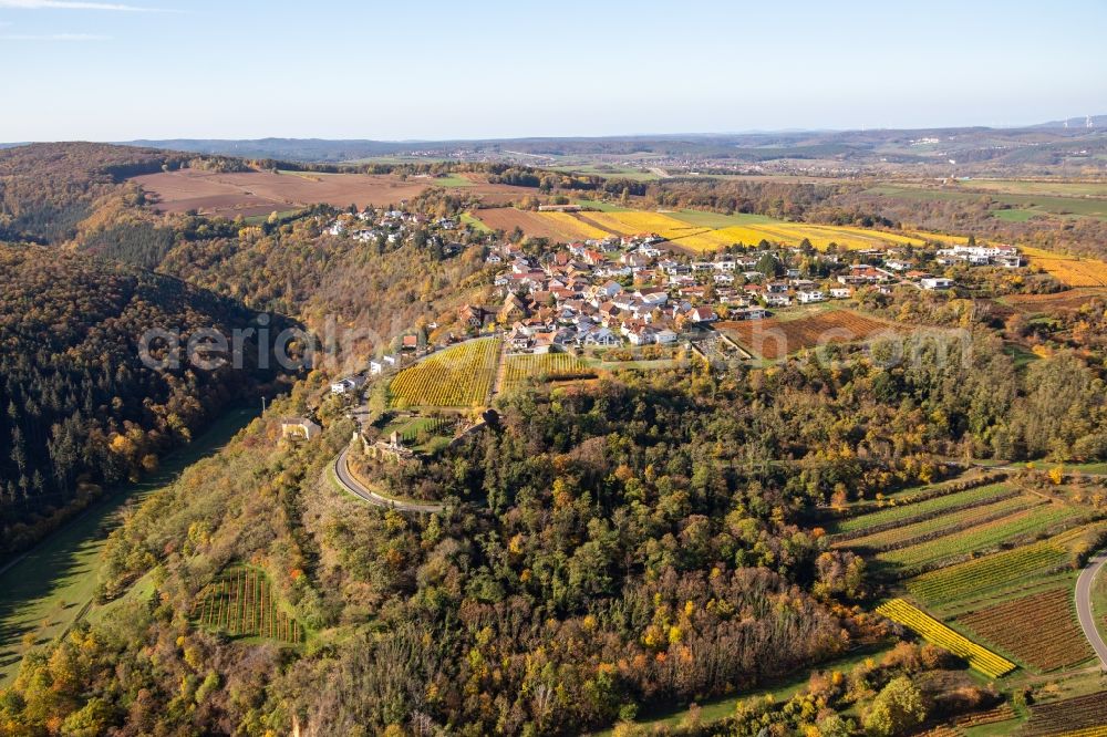 Aerial photograph Battenberg (Pfalz) - Autumnal discolored village view in Battenberg (Pfalz) in the state Rhineland-Palatinate
