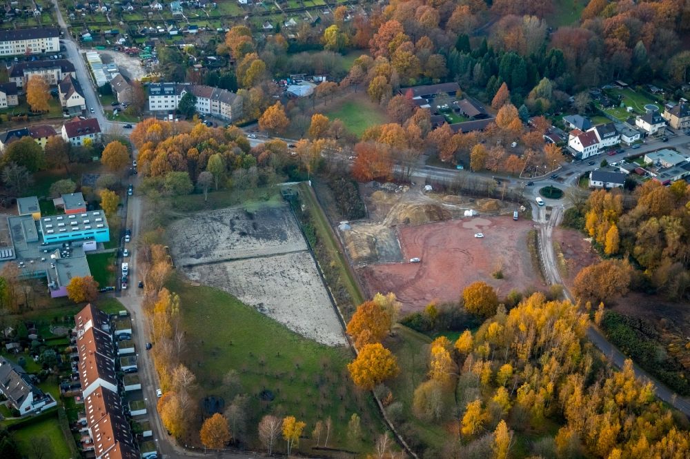 Aerial photograph Witten - Autumnal discolored vegetation view development area and building land fallow in Witten in the state North Rhine-Westphalia, Germany