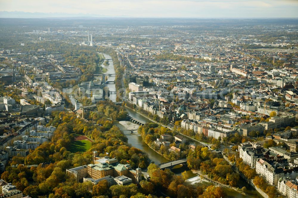 Aerial photograph München - Autumnal discolored vegetation view Building complex of the Ministry Maximilianeum - Bayerischer Landtag on Max-Planck-Strasse in Munich in the state Bavaria, Germany