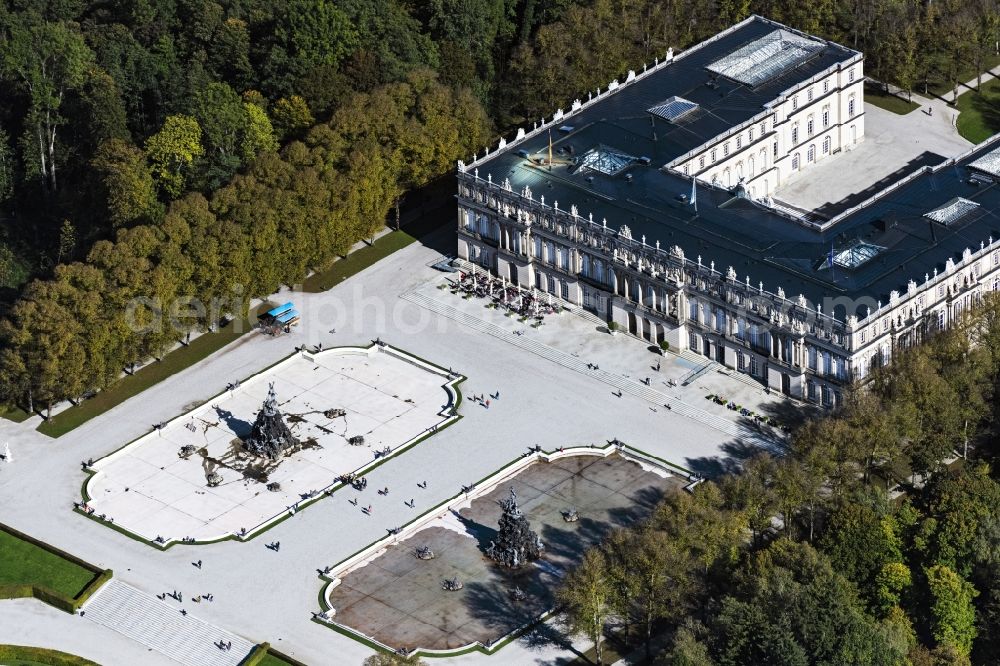 Aerial photograph Chiemsee - Autumnal discolored vegetation view building complex in the park of the castle Herrenchiemsee in Chiemsee in the state Bavaria