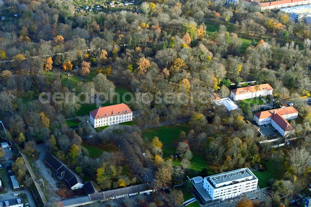 Berlin from the bird's eye view: Autumnal discolored vegetation view building complex in the park of the castle Schoenhausen in the district Niederschoenhausen in Berlin, Germany