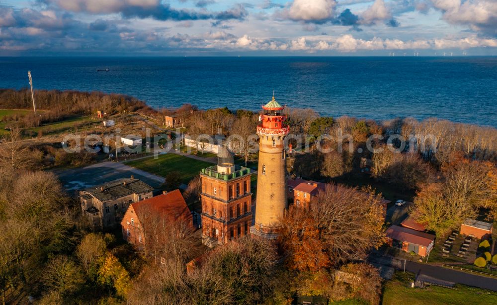 Putgarten from above - Autumnal discolored vegetation view lighthouse as a historic seafaring character in the coastal area of Kap Arkona in Putgarten in the state Mecklenburg - Western Pomerania, Germany