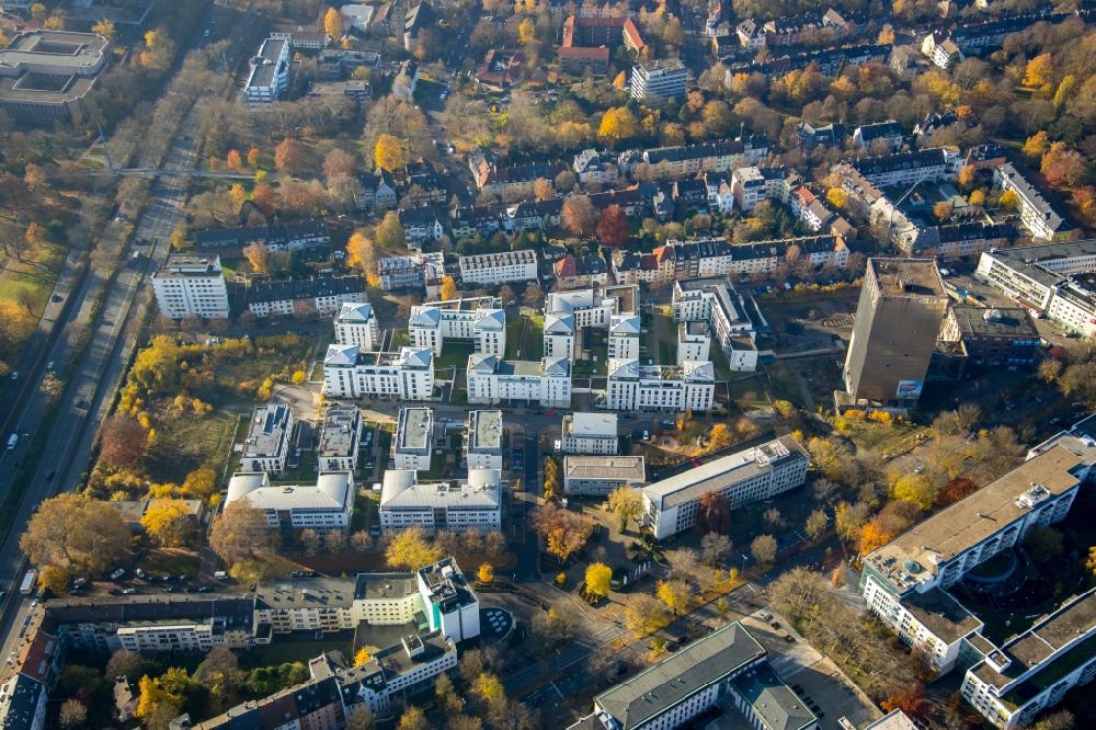 Dortmund from above - Autumnal discolored vegetation view construction site to build a new multi-family residential complex Maerkische Strasse - Benno-Jacob-Strasse - Kronenstrasse in Dortmund in the state North Rhine-Westphalia, Germany