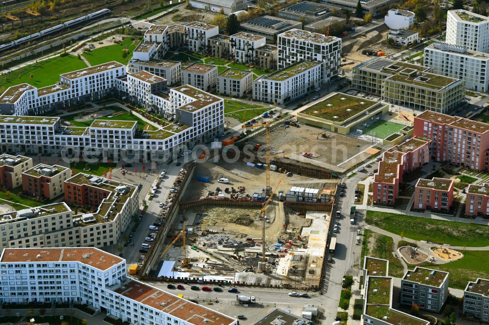 Aerial photograph München - Autumnal discolored vegetation view construction site to build a new multi-family residential complex Patio PASING on street Berduxstrasse - Hermine-von-Parish-Strasse in the district Pasing-Obermenzing in Munich in the state Bavaria, Germany