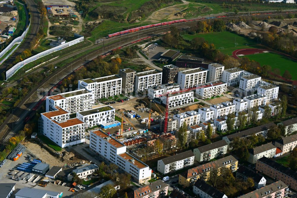 Aerial image Regensburg - Autumnal discolored vegetation view construction site to build a new multi-family residential complex Quartier on Kunstpark on street Agnes-Puetreich-Strasse in the district Kasernenviertel in Regensburg in the state Bavaria, Germany