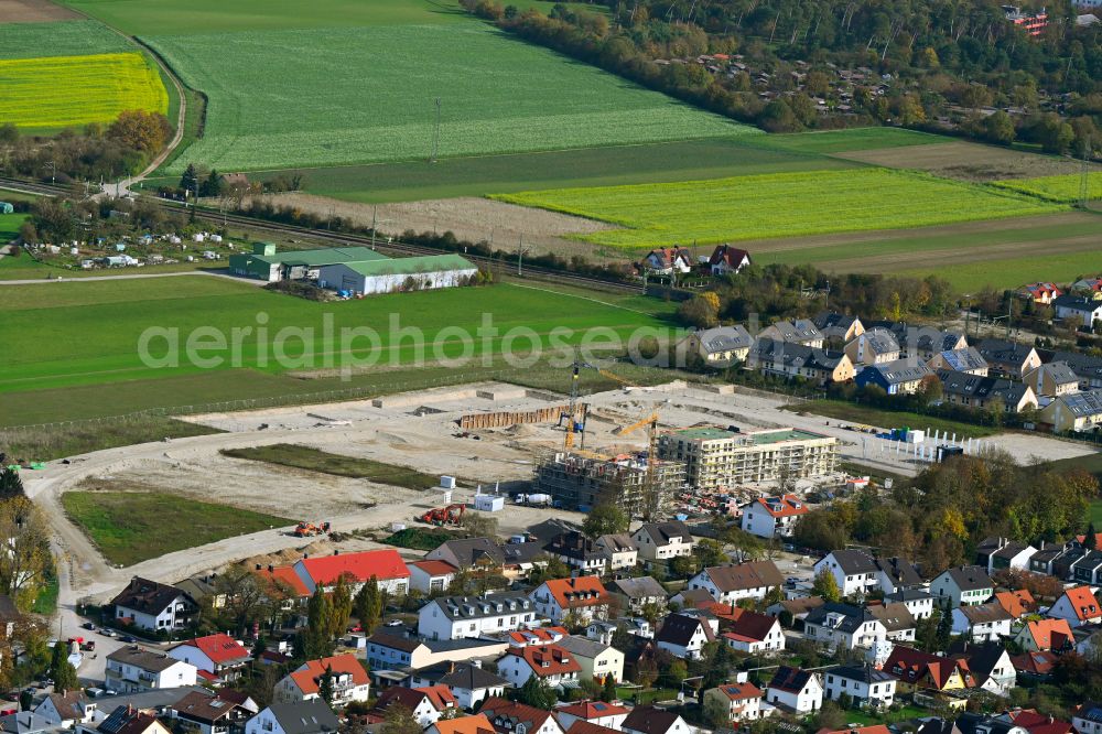 Aerial photograph München - Autumnal discolored vegetation view construction site to build a new multi-family residential complex Stadtgarten on street Lilli-Kurowski-Strasse in the district Feldmoching-Hasenbergl in Munich in the state Bavaria, Germany