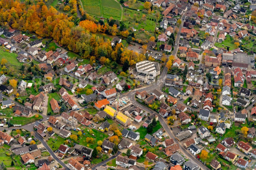 Zell-Weierbach from the bird's eye view: Autumnal discolored vegetation view town View of the streets and houses of the residential areas in Zell-Weierbach in the state Baden-Wuerttemberg, Germany