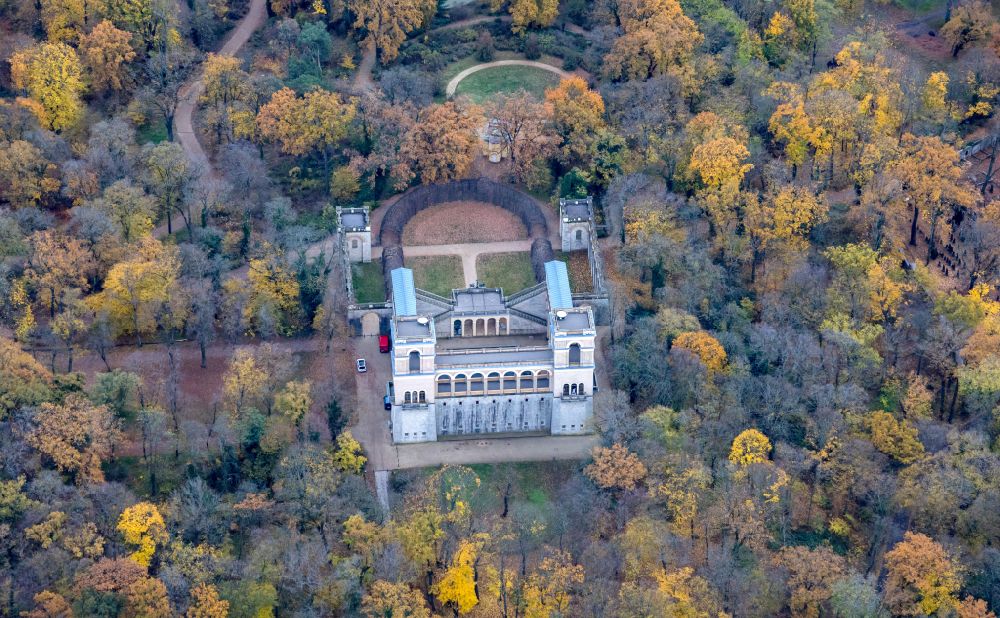 Potsdam from above - Autumnal discolored vegetation view Palace Belvedere on Pfingstberg in Potsdam in the state Brandenburg