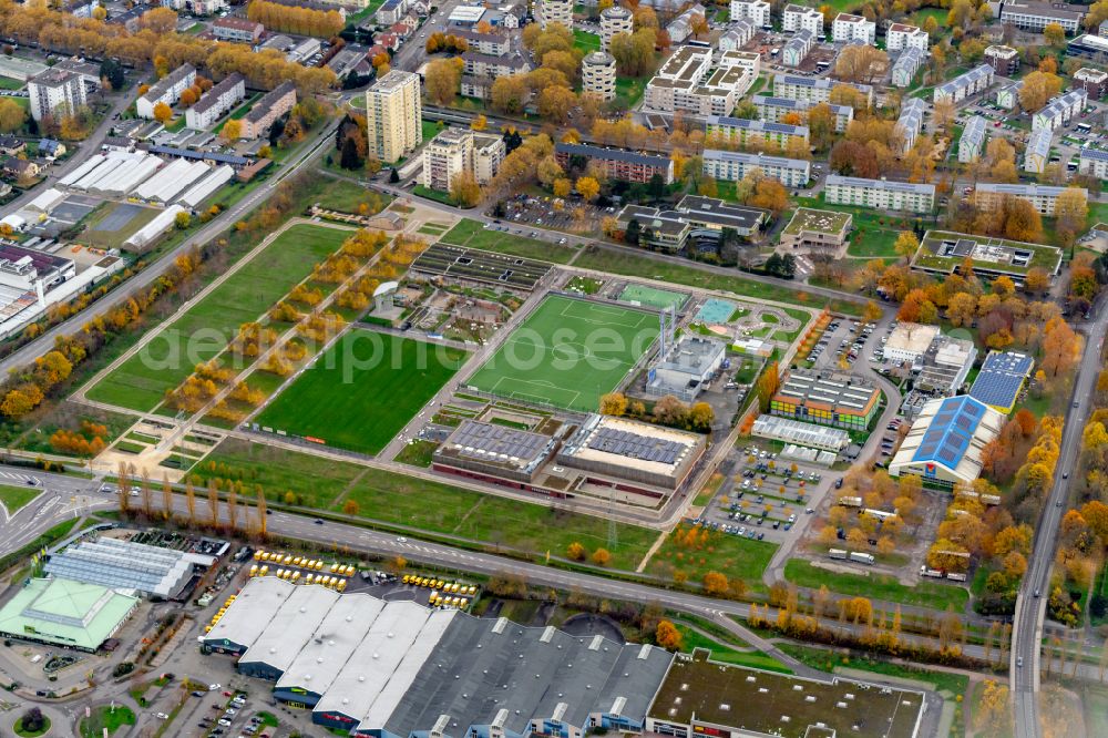 Lahr/Schwarzwald from the bird's eye view: Autumnal discolored vegetation view final weekend on the exhibition grounds and park areas of the horticultural show Landesgartenschau 2018 in Lahr/Schwarzwald in the state Baden-Wurttemberg, Germany
