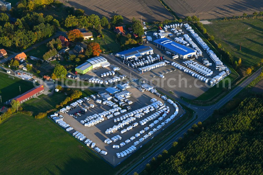 Kremmin from above - Autumnal discolored vegetation view parking and storage space for Caravan- automobiles in Kremmin in the state Mecklenburg - Western Pomerania