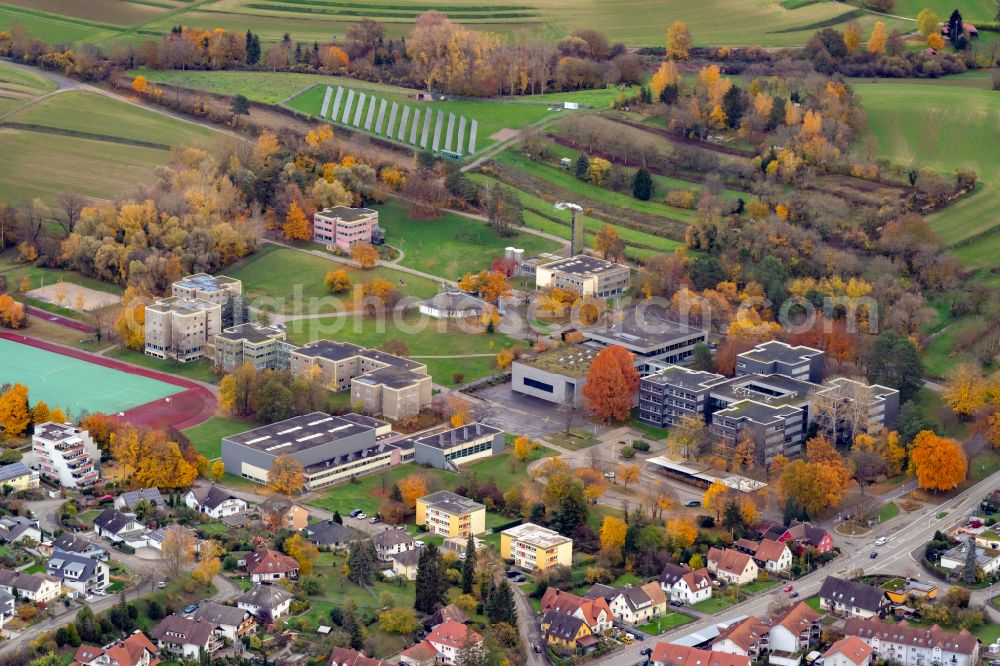 Aerial image Ettenheim - Autumnal discolored vegetation view school building of the Heimschule Sankt Landolin in Ettenheim in the state Baden-Wurttemberg, Germany