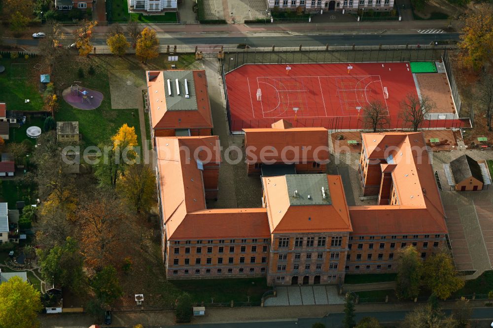 Aerial photograph Rochlitz - Autumnal discolored vegetation view school building of the Johann-Mathesius-Gymnasium on street Seminarstrasse in Rochlitz in the state Saxony, Germany