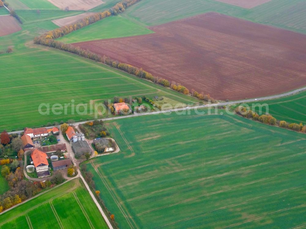 Aerial photograph Gleichen - Autumnal discolored vegetation view route course of the former inner-German border between the GDR German Democratic Republic and the Federal Republic of Germany Federal Republic of Germany in Gleichen in the state Lower Saxony, Germany