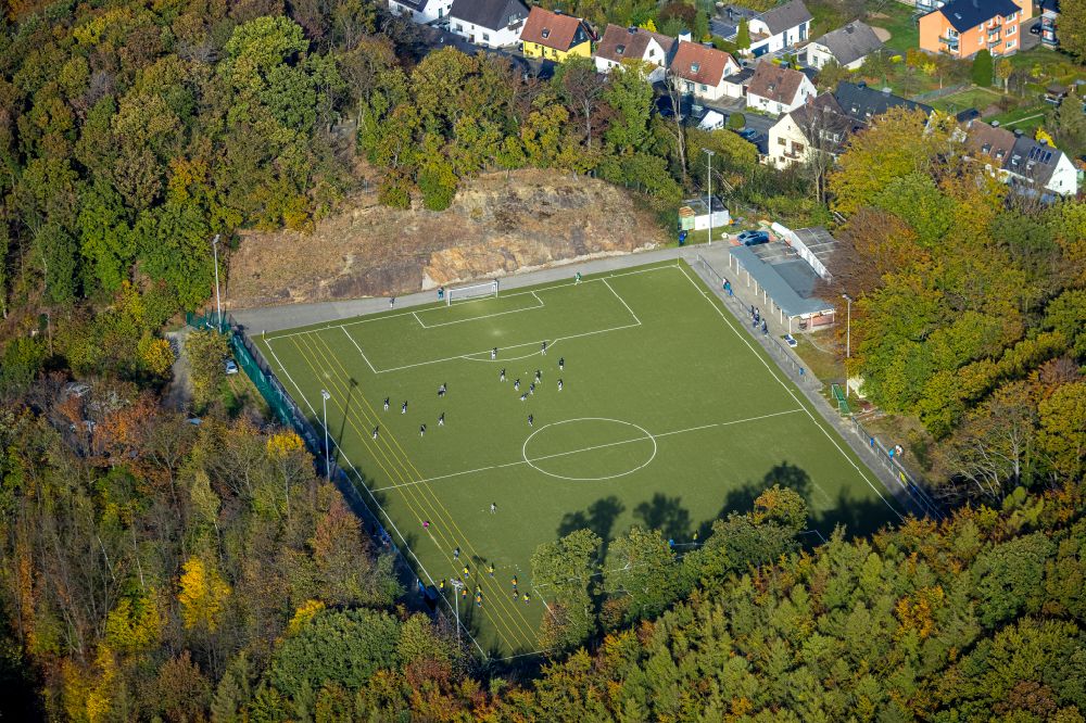 Wengern from the bird's eye view: Autumnal discolored vegetation view participants of the training at the sport area on street Am Brasberg in Wengern at Ruhrgebiet in the state North Rhine-Westphalia, Germany